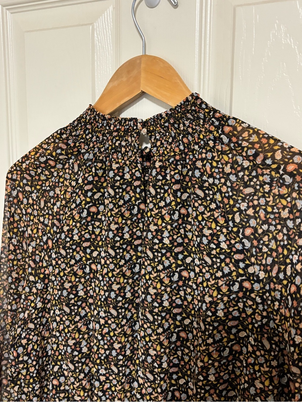 Madewell Floral Smocked Midi Dress Black Multi Stretch Waist Flowy Soft Drape - Picture 11 of 12